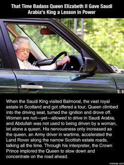 diebrarian:  vantilles:  grizzy118:  saye0036:  Queen, mother, grandmother, great-grandmother and badass feminist.  GOD SAVE THE QUEEN SHE IS JUST TOO BRILLIANT  tbh I never knew the Queen was an army driver. Seriously, what a badass. (link to archival