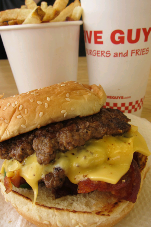 verticalfood:  Five Guys Burgers & Fries: Double Bacon Cheeseburger, Soda & Fries (by Guzzle Nosh)