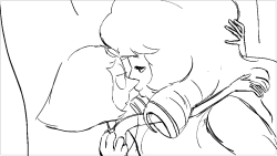 troffie:  Here are some of the drawings that went into Rose   Pearl’s fusion into RAINBOW QUARTZ! I LOVE these two so I was absolutely ecstatic to draw this scene. I remember being really pressed to pack all of their passion and Pearl’s smugness