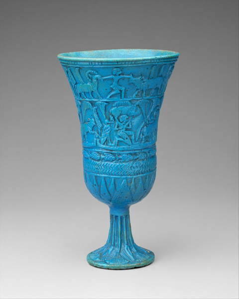 Blue Lotus Chalice Lotiform Chalice made of Egyptian faience. Probably from Middle Egypt, Tuna el-Ge