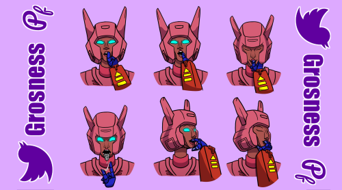 [ID: Two images with six headshots of Elita-1 from the Netflix Transformers War For Cybertron trilog