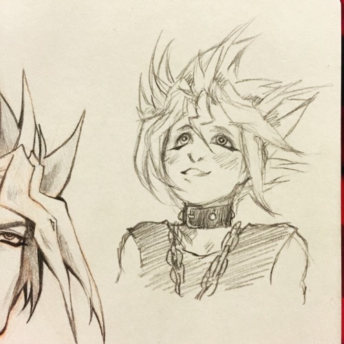 littleluxray:Some doodles from the past week! Bakura struggling with his yami and some Yami Yugi and