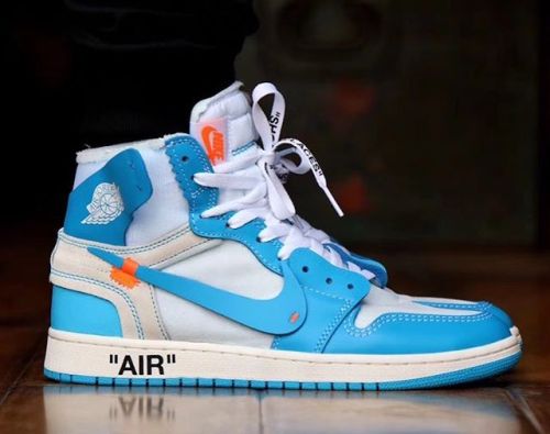 thekicksonfire:On-feet look at the OFF-WHITE x Air Jordan 1 Powder Blue expected to release next mon