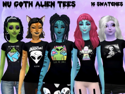 i made 16 swatches of alien Nu-goth tees! enjoy em c; the link is here https://mega.nz/file/OZtBSCRQ