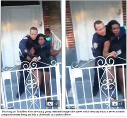 brownglucose:  hipsterlibertarian:  NYPD officer pictured ‘putting seven-months pregnant woman into a chokehold for illegally grilling outside her apartment’  An advocacy group has released images which claim to show an NYPD officer putting a seven-months
