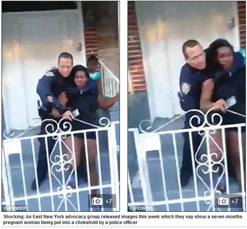 hipsterlibertarian:  NYPD officer pictured ‘putting seven-months pregnant woman into a chokehold for illegally grilling outside her apartment’  An advocacy group has released images which claim to show an NYPD officer putting a seven-months pregnant