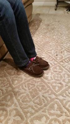 roseytoseytoes:  Stripping off my socks and shoes! I like my moccasins and fun socks.