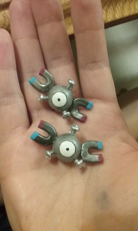 bonkalore: 2 of the pokemon I’ve been working on! The magnemite will be earrings and the Spoink is just a necklace charm. I was so excited to find some beads that worked perfectly for Spoink~  These still need a bit of glue here and there and then some