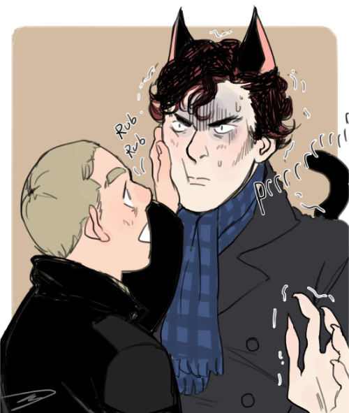 tanushka1000: Here is my request. Want to see Sherlock with cat ears and tail, and John, who caresses him or kisses him or fucks him of your choice :) the second bonus winner of my request giveaway~ i went for caress because i was inspired by my cat lol,