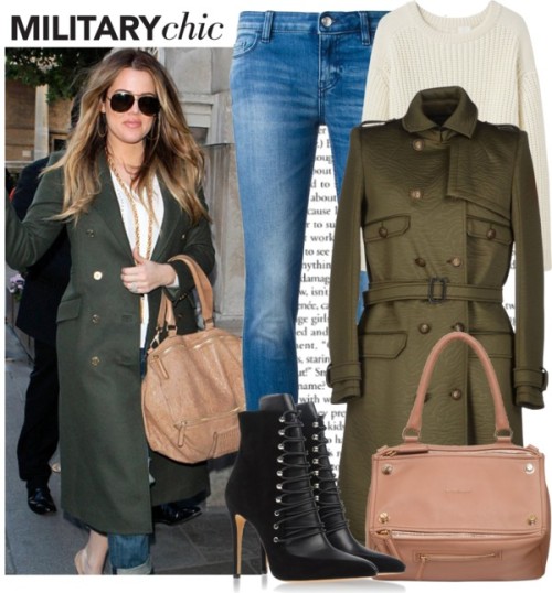 Military Chic by alaria featuring spiked heel boots ❤ liked on Polyvore