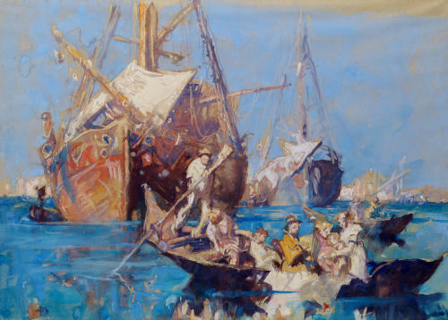 FRANK BRANGWYNShips In A Venetian PortWatercolor44 x 62 cm