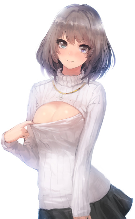 prittw: cleavage heterochromia meto31 no bra sweater takagaki kaede the idolm@ster the idolm@ster ci