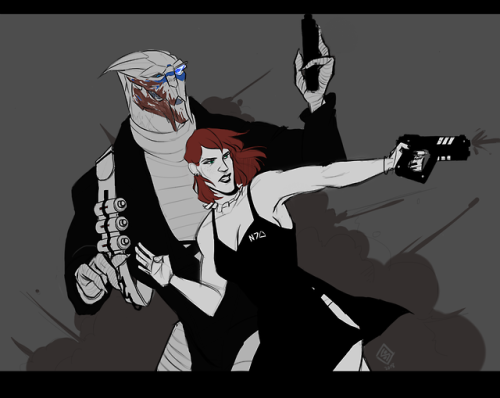 stormcallart:Even on New Years Eve Shepard runs into someone who wants to fight, queue in Garrus ask