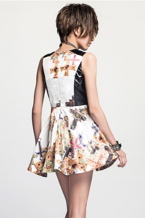 White Decorative Cross Print Dress from Othermix