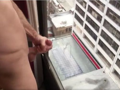 Cumshot on Window - Office workers watching