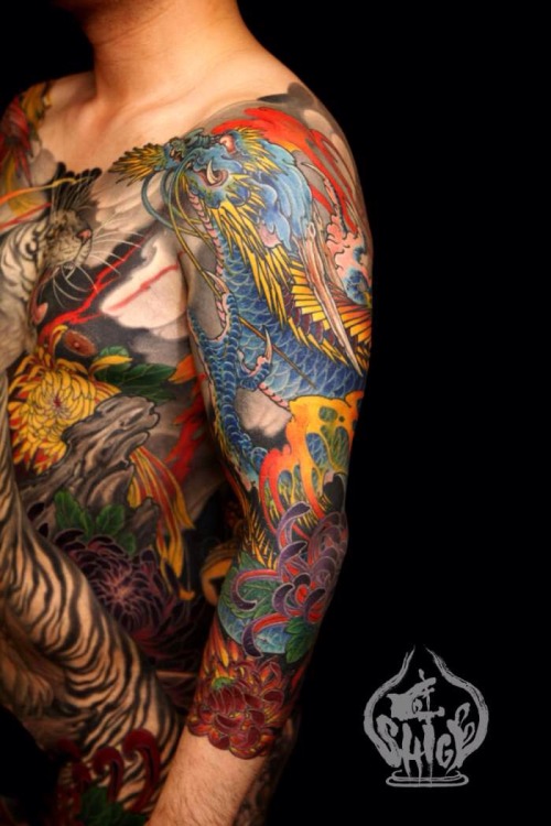 Wonderful byakko design, Shige, Yellow Blaze Tattoo - Yokohama