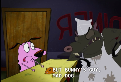 agentdarkb0oty: closet-keys:   Anyone else remember the episode of Courage the Cowardly Dog about a lesbian bunny who escapes her abusive boyfriend and rides off into the night on a train with the love of her life?  I like to think that Kitty and Bunny