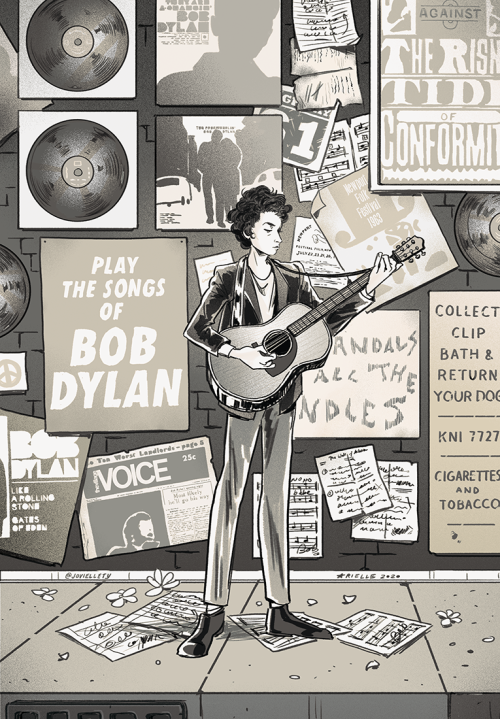 Bob Dylan illustration for For Those About to Rock: A Kid’s Guide to 50 Legendary Musical Arti