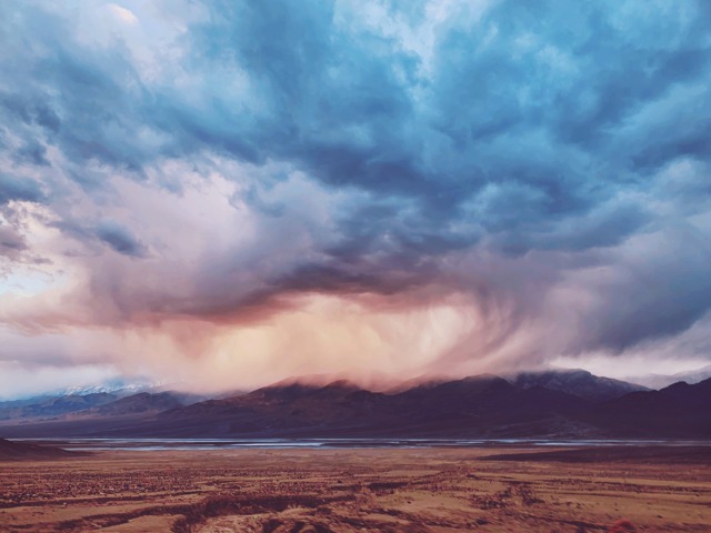 A rainstorm at sunset in death valley