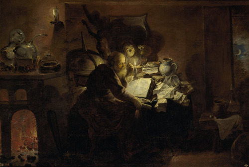 beautiful-belgium:David Ryckaert III - The Alchemist 1649, oil on panel, 58 x 86 cm, Madrid, Museo d