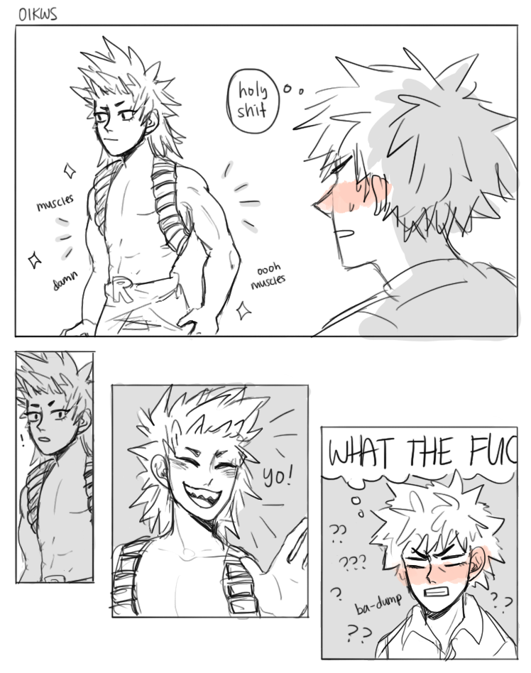 oikws:    bakugou gets a crush on kirishima and doesnt know how to deal w it so he