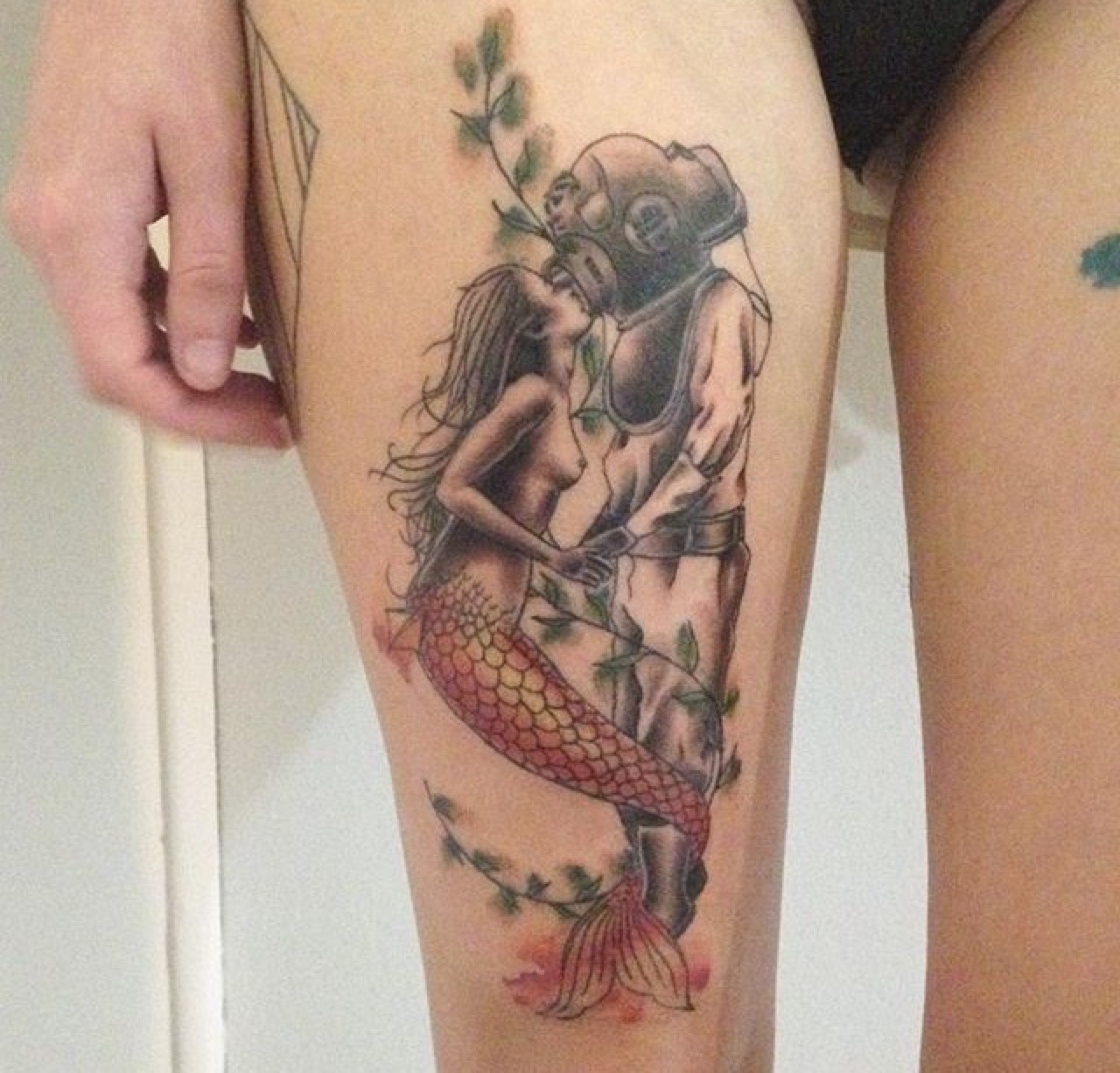 Watercolor Mermaid Tattoo On Left Forearm