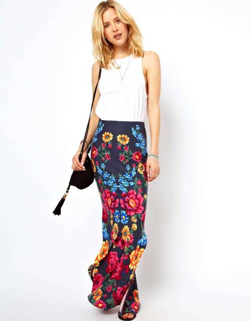 ASOS Maxi Skirt in Floral Print with Splits