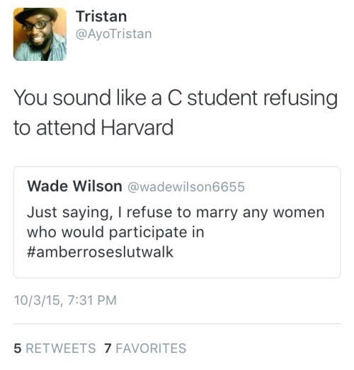 charismablu:  voodoo-negress:  eccentric-nae:  “Boy sound like a C student refusing to attend Harvard” that’s it. That’s the analogy that sums all these hypacritical niggas up.  Why do guys swear that all women want in life is for their crusty