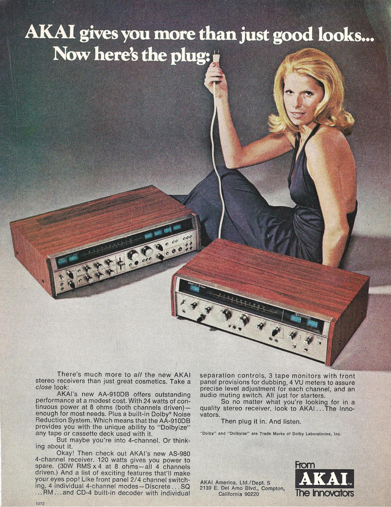 vintagebounty:  AKAI Stereo Receiver Vintage Advertisement, Penthouse 1974 “Now