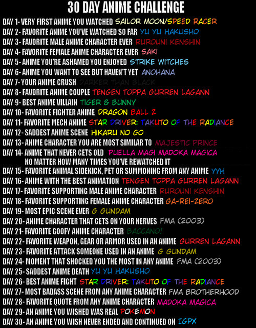 30 Day Anime Challenge Complete