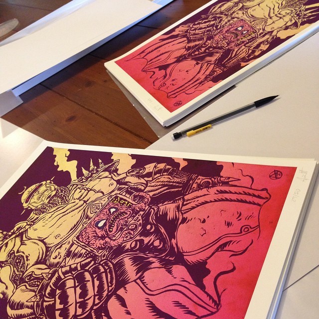 Signing prints for @spxcomics run of 50. Printed by @outofsteparts (at Bristol, Virginia, USA)