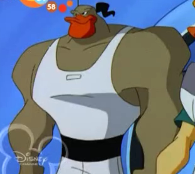 Grin Hardwing in his A-shirt / Sleeveless shirt / undershirt in Mighty Ducks Episode
