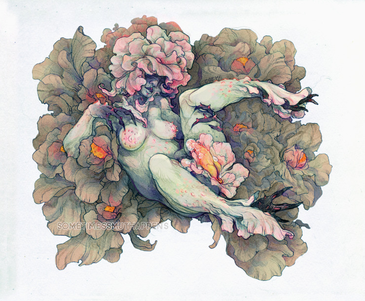 sometimessmuthappens:Full image from my Patreon header. “ In The Flower Patch “Thinking