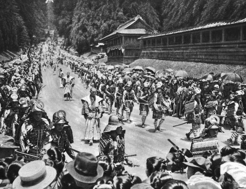 Japan, unknown location - Historical Procession with costumed Japanese citizen. Pictures are around 