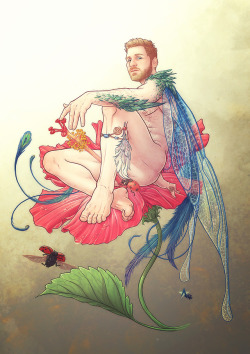 awakeningart: Take the fair face of man, and gently suspending, with ladybugs, flowers, and drops of dew attending, thus your fairy is made of most beautiful things.  New commission - Uncensored version on my patreon www.patreon.com/akeart   