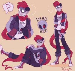 lunaartgallery:  Dex Kidman&gt;One of the main characters of Skull-Kid, he doesn’t talk much and has a bad smoking habit.  I’m still tweaking his design as I draw him more, I still have some changes to make to his color scheme but for now I’ll deal
