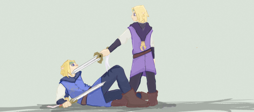 "... The Edge Of His Blade Pointed Down, Tip Resting Delicately On His Other Selfs Throat... The Entire