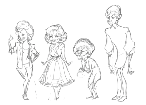 emilywarrenart:  just some character redesign sketches, was having fun with my ladies. (also the golden girls) 