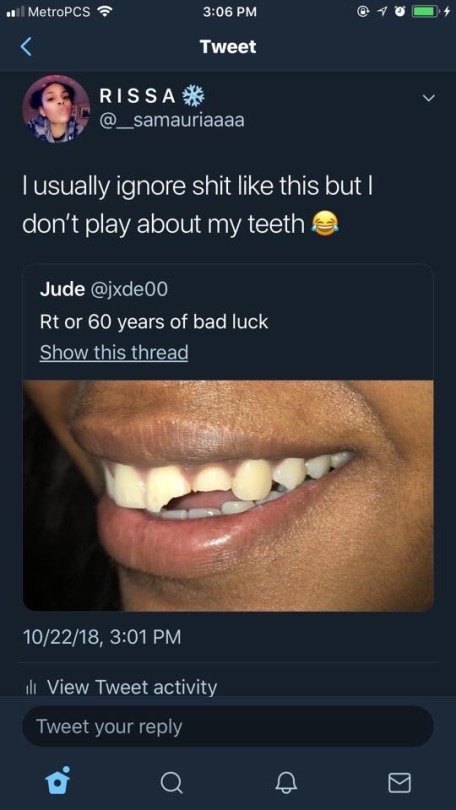 cooolasssluusshhh:  atasteoflee:  notyouraveragenympho:    Oh naaahhh, can’t even risk it   Paid too much money for my teeth lmao