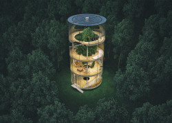 mybleubones:  culturenlifestyle:  Stunning Innovative Cylindrical Glass House Built Around A Tree Kazakh architect Aibek Almassov re-imagines the concept of living in a “treehouse” by ingeniously designing a cylindrical glass home built around a tree.