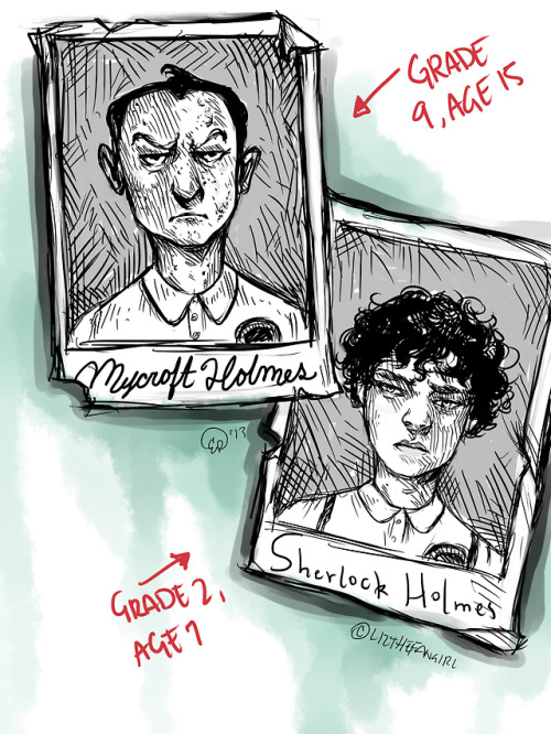 lizthefangirl:Sherlock and Mycroft Holmes attend regular-people school for one year as children. Gre