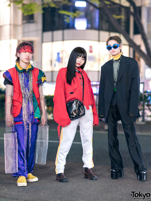 16-year-old Japanese students Shunsuke, Mami Creamy, and Shochan on the street in Harajuku wearing h