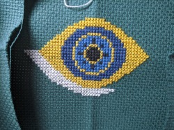 Progress On My Evil Eye Cross Stitch