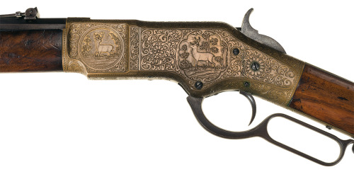 Rare John Ulrich exhibition engraved Winchester Model 1866 lever action rifle.Estimated Value: $65,0