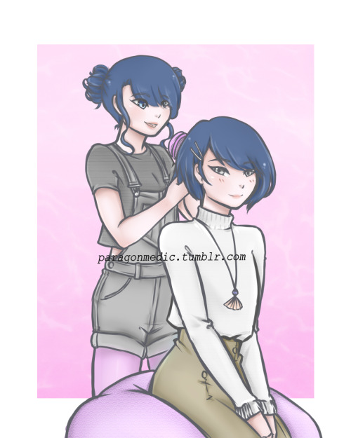 Marinette: “Wow Kagami your hair is so lovely It feels like silk through my fingers.I’m a little env