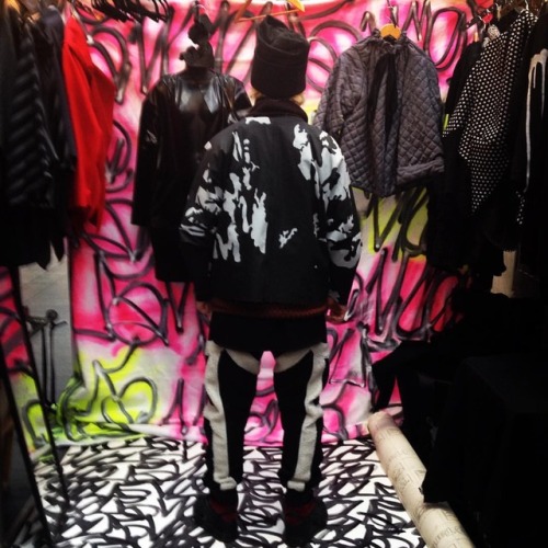 Heroic #lfw #independentlabel #warhol #camoprint #jackets #drips #pussybows #vs1 #pvc #drapes #tags 