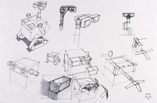 Jay Shuster, design drawings / concept art for the movie Wall-E, 2008. Ink and marker on photocopy. 