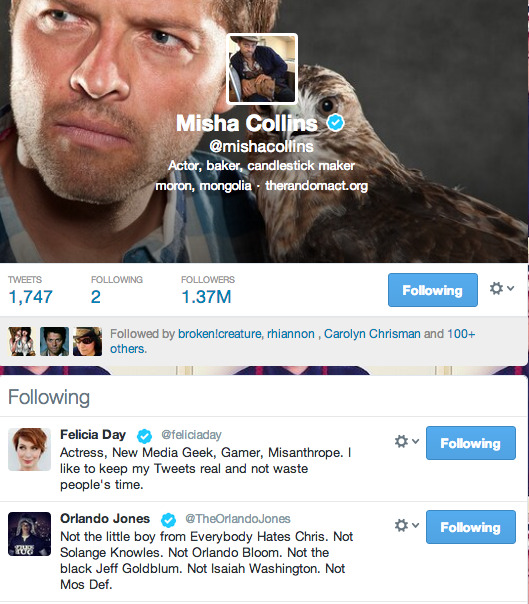 theorlandojones:  What. Is. Happening????? Why is Misha Collins following me on Twitter??