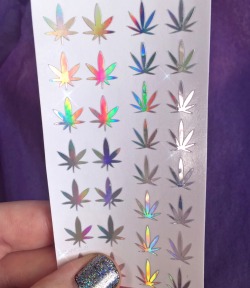 cosmicdreamclub:  Baby holographic ganja leaf stickers 💿🌈🍁   ✨ shopdreamclub.com ✨ 