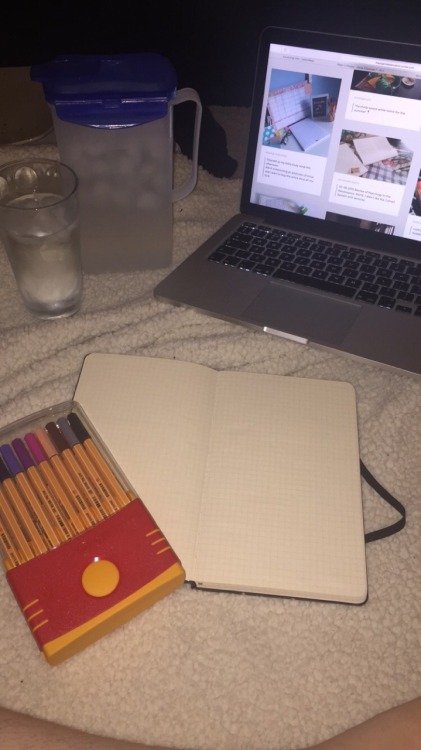 22:15 // Currently starting my bullet journal with my new stationary and a glass of ice water and so
